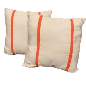 Set of 2 Orange Striped Sunbrella Indoor/Outdoor Throw Pillow Ivory 16” Square